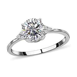 D'Joy 100 Facets Moissanite 1.85 ctw Ring in Rhodium Over Sterling Silver, Engagement Ring For Women (Size 6.0)