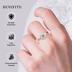 D'Joy 100 Facets Moissanite 1.85 ctw Ring in Rhodium Over Sterling Silver, Engagement Ring For Women (Size 6.0)
