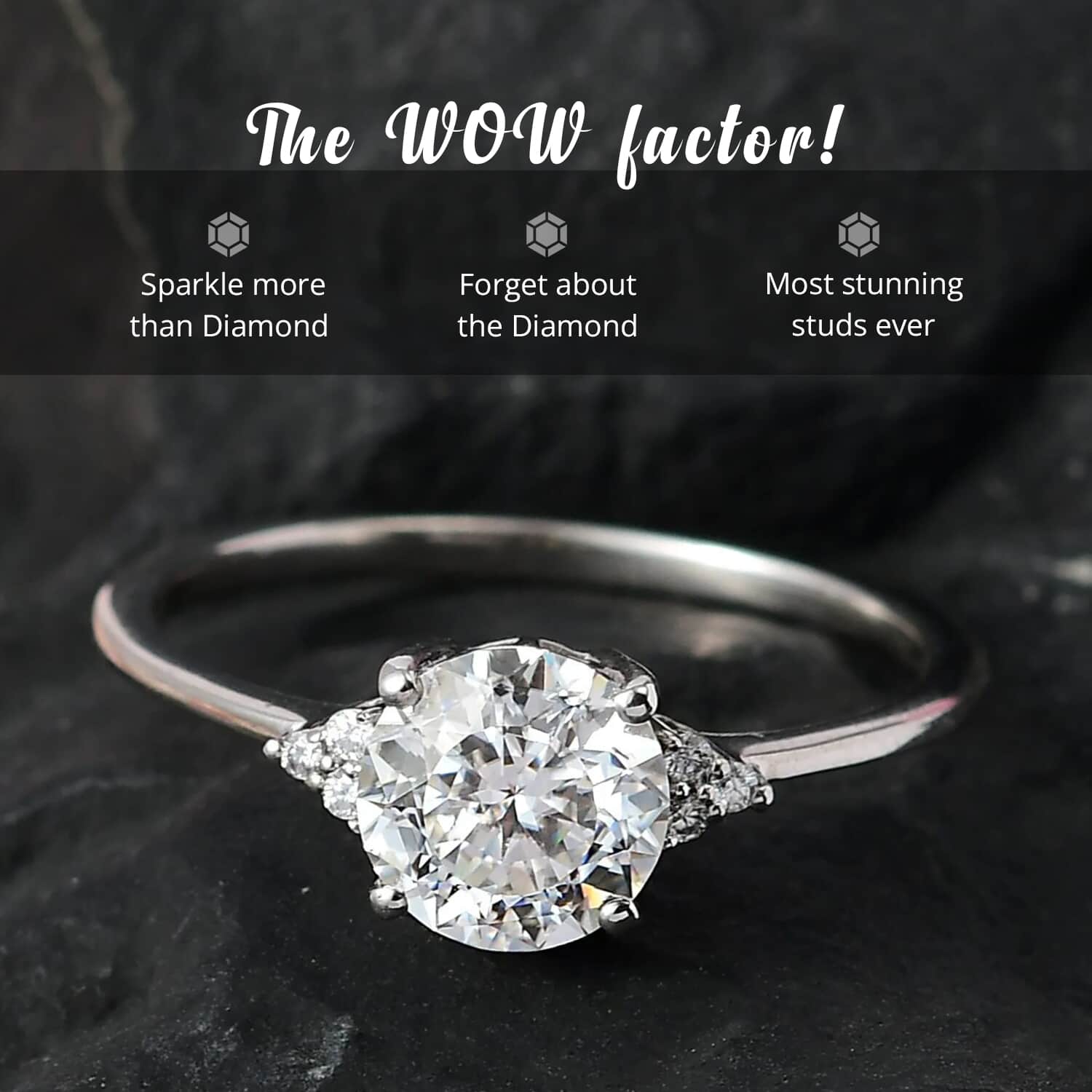 Buy 100 Facets Moissanite Ring in Platinum Over Sterling Silver