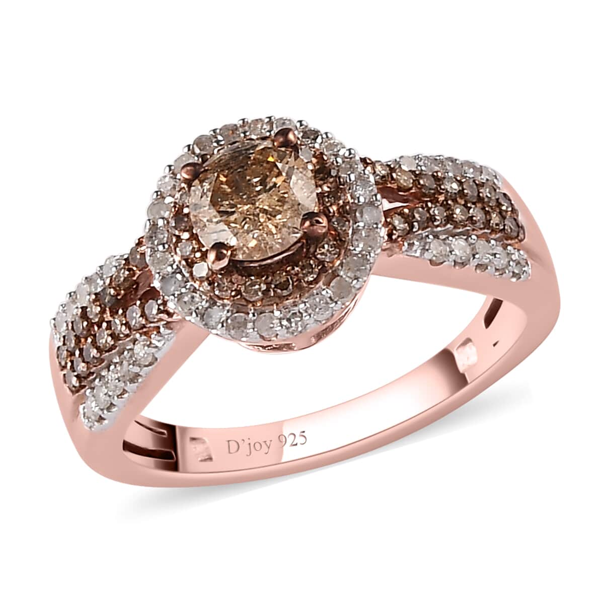 Natural Champagne and White Diamond Ring in Rhodium and Vermeil Rose Gold Over Sterling Silver (Size 10.0) 1.00 ctw image number 0