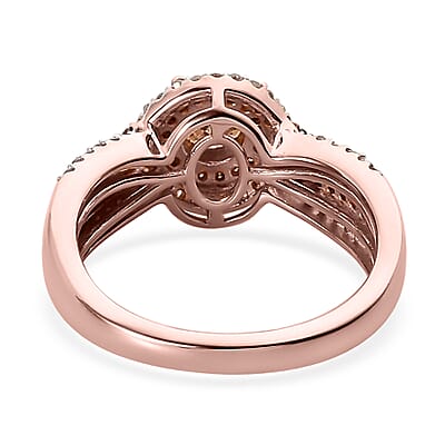 Natural Champagne and White Diamond Ring in Rhodium and Vermeil Rose Gold Over Sterling Silver (Size 10.0) 1.00 ctw