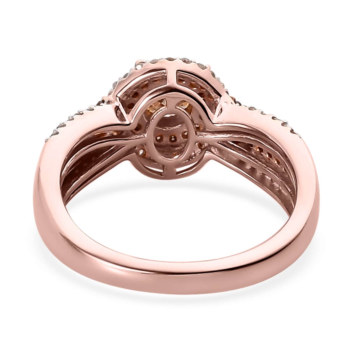 Natural Champagne and White Diamond Ring in Rhodium and Vermeil Rose Gold Over Sterling Silver 1.00 ctw image number 4