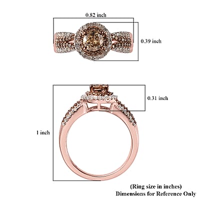 Natural Champagne and White Diamond Ring in Rhodium and Vermeil Rose Gold Over Sterling Silver (Size 10.0) 1.00 ctw