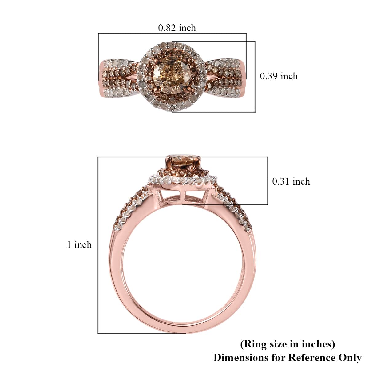 Natural Champagne and White Diamond Ring in Rhodium and Vermeil Rose Gold Over Sterling Silver 1.00 ctw image number 5