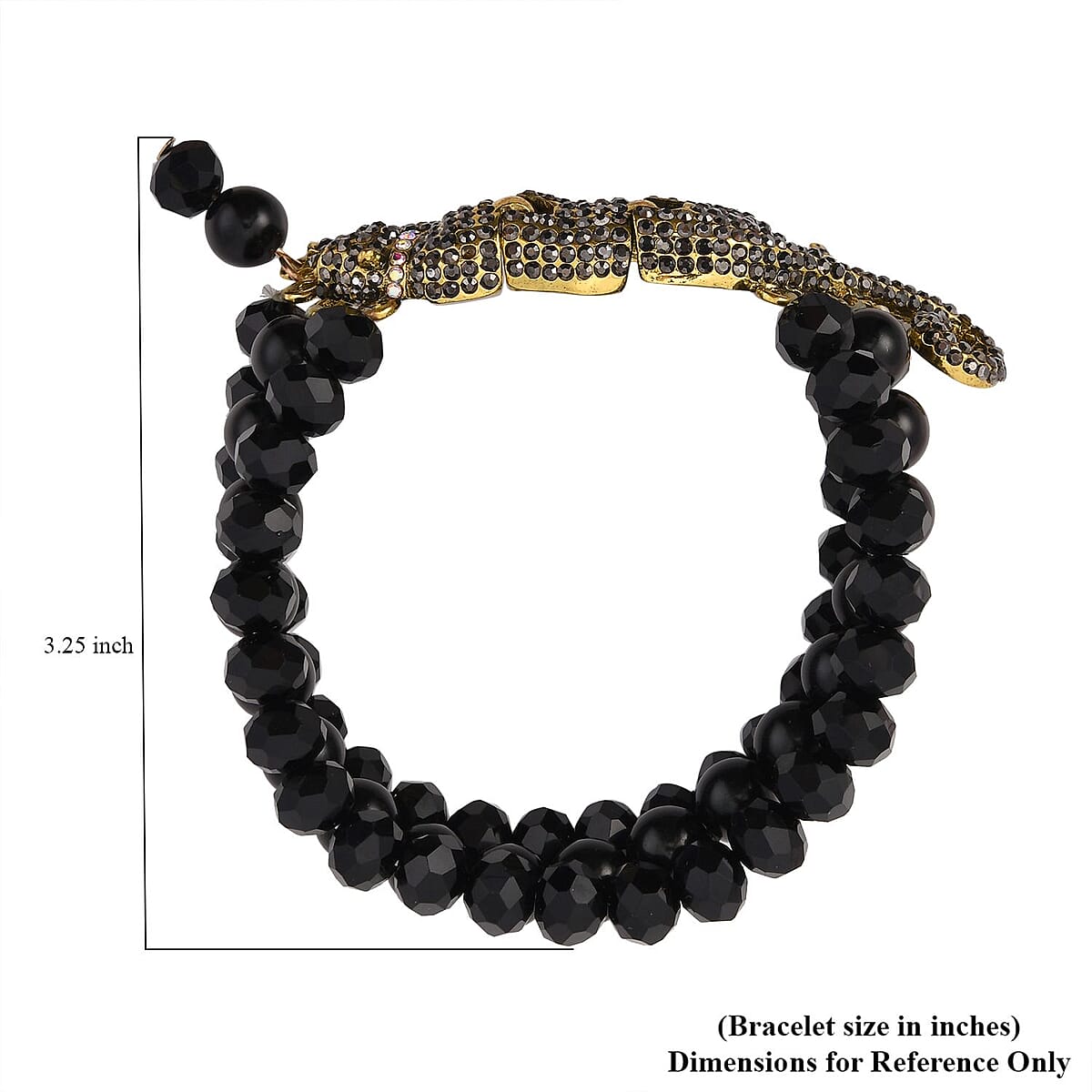 Simulated Black Pearl and Multi Gemstone Multi Row Bracelet with Leopard Charm in Goldtone (7.5-9.5In) image number 4