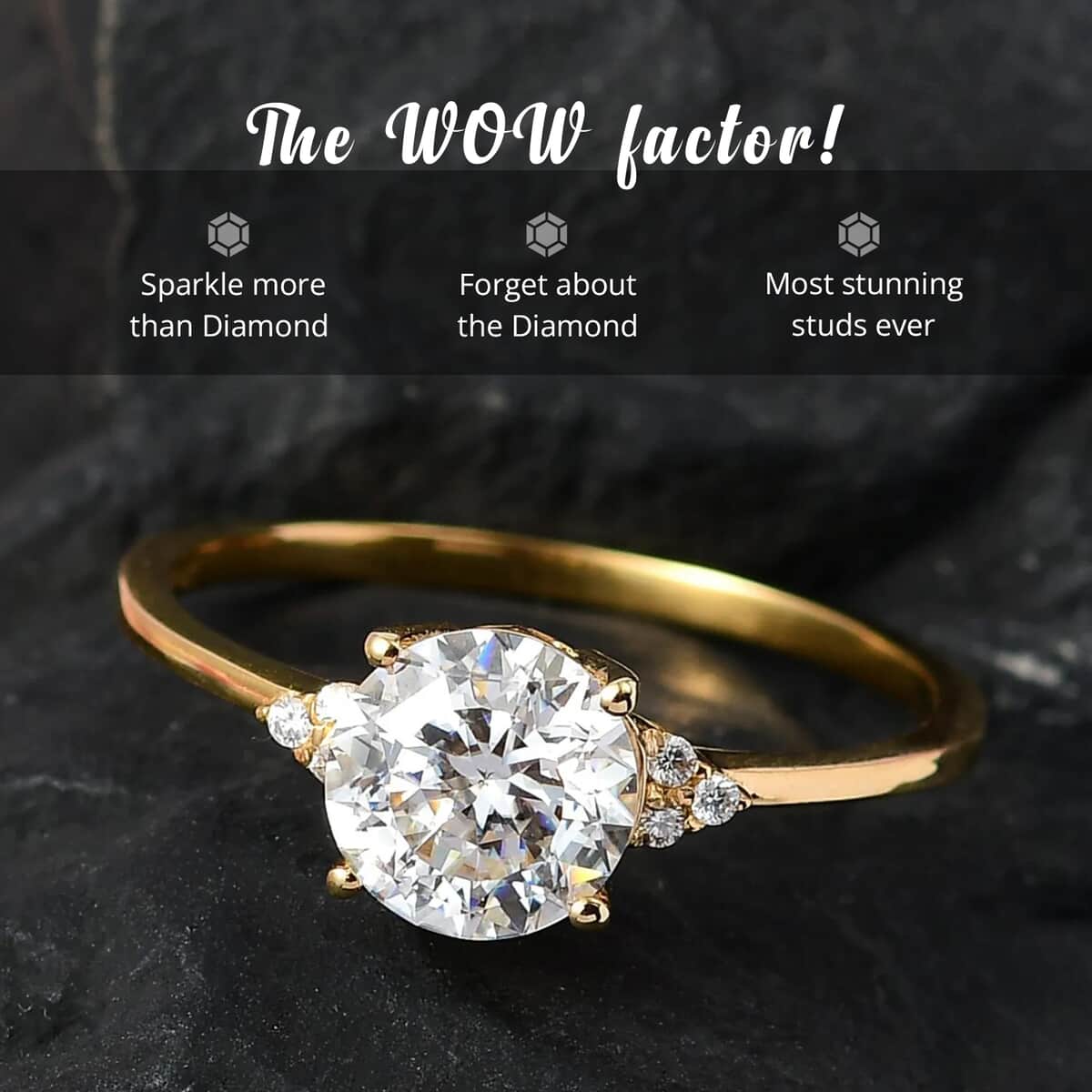 100 Facets Moissanite 1.85 ctw Ring in Vermeil YG Over Sterling Silver, Engagement Ring For Women (Size 7.0) image number 1