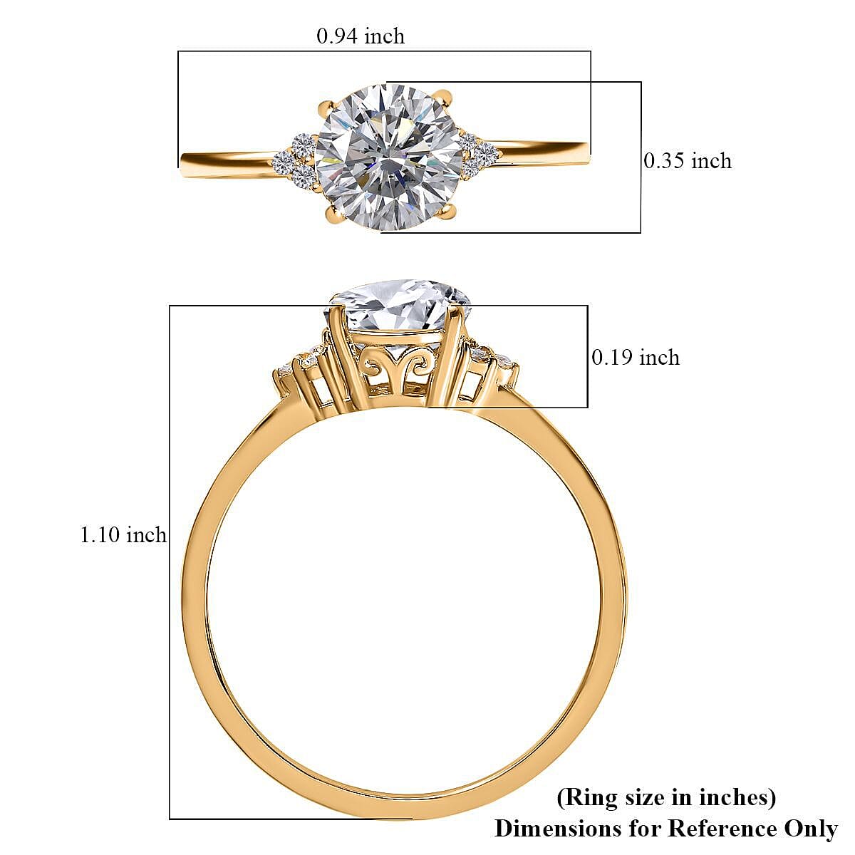 100 Facets Moissanite 1.85 ctw Ring in Vermeil YG Over Sterling Silver, Engagement Ring For Women (Size 8.0) image number 5