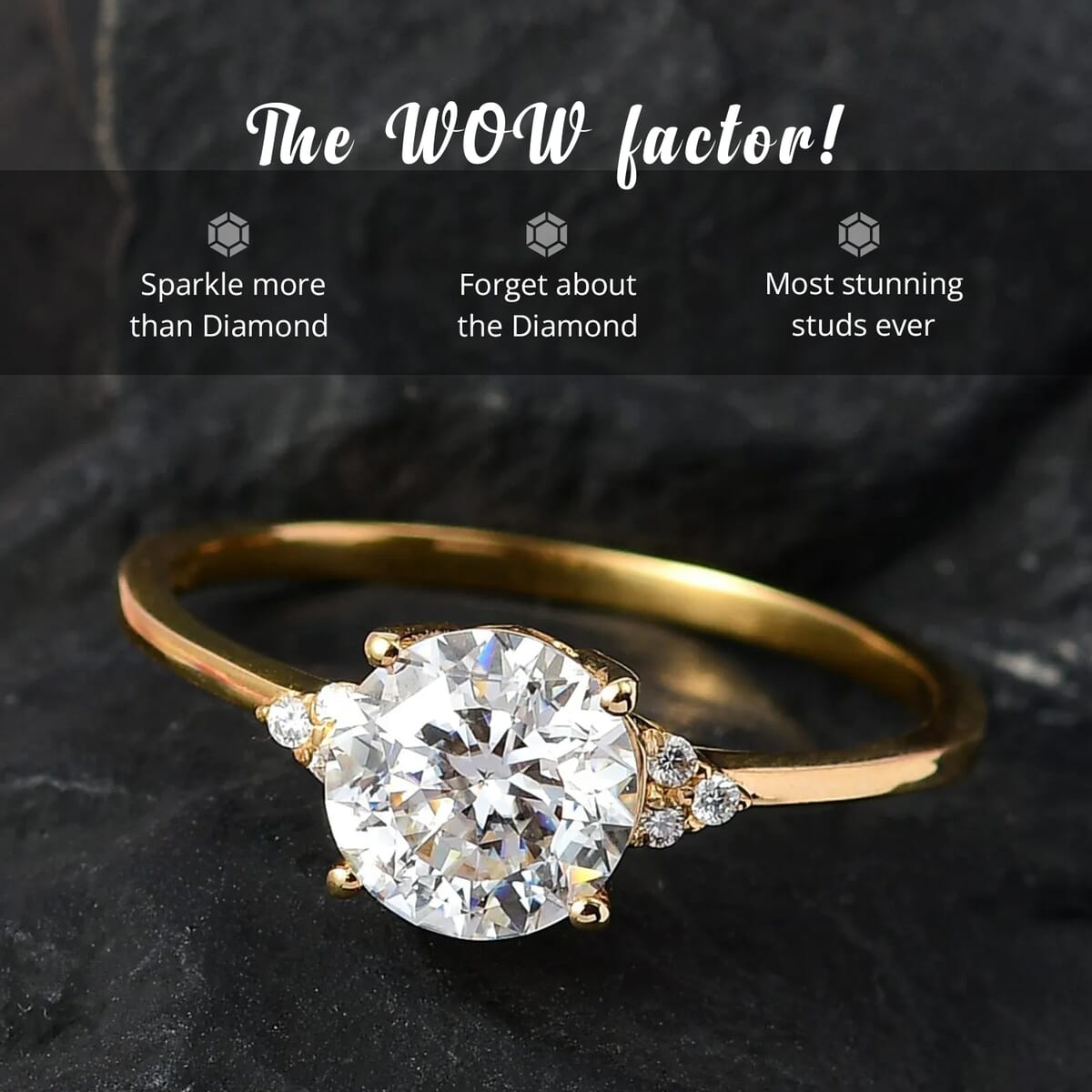 100 Facets Moissanite 1.85 ctw Ring in Vermeil YG Over Sterling Silver, Engagement Ring For Women (Size 11.0) image number 1