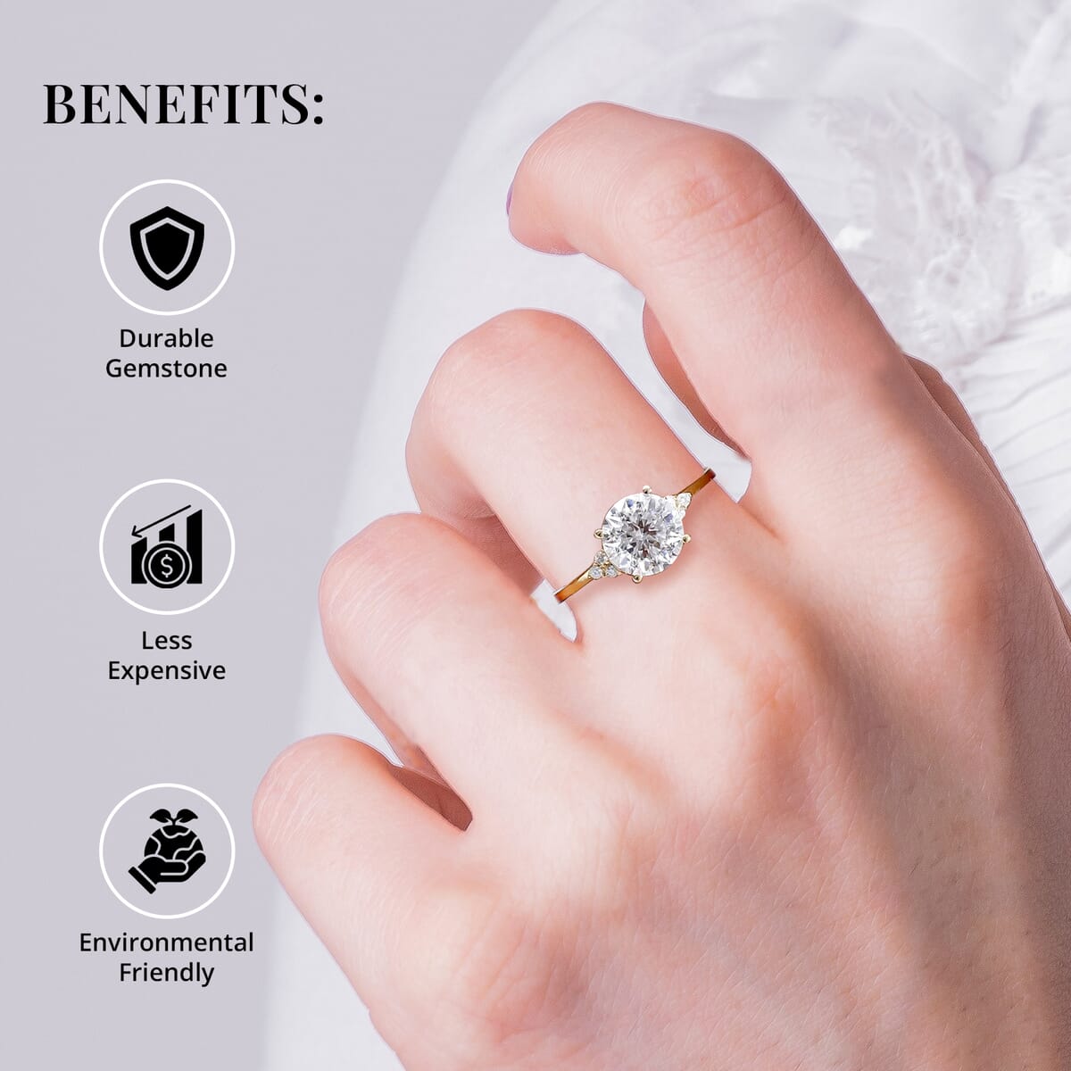100 Facets Moissanite 1.85 ctw Ring in Vermeil YG Over Sterling Silver, Engagement Ring For Women (Size 11.0) image number 3