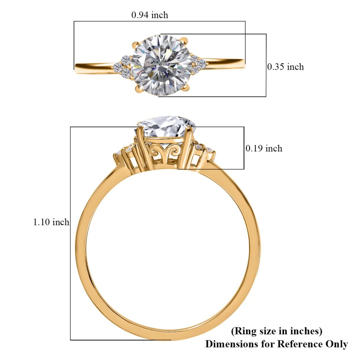 100 Facets Moissanite 1.85 ctw Ring in Vermeil YG Over Sterling Silver, Engagement Ring For Women (Size 11.0) image number 6