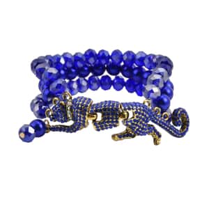 Simulated Blue Pearl and Multi Gemstone Multi Row Bracelet with Leopard Charm in Goldtone (7.5-9.5In)