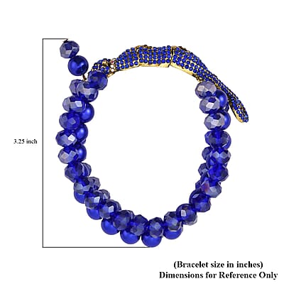 Simulated Blue Pearl and Multi Gemstone Multi Row Bracelet with Leopard Charm in Goldtone (7.5-9.5In)
