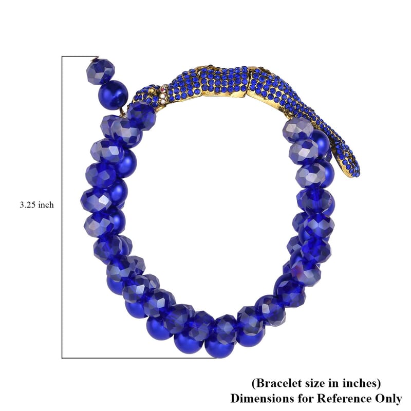Simulated Blue Pearl and Multi Gemstone Multi Row Bracelet with Leopard Charm in Goldtone (7.5-9.5In)