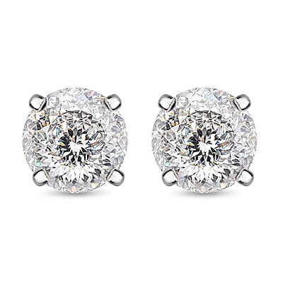 D'Joy 100 Facet Moissanite 1.50 ctw Solitaire Stud Earrings, Platinum Over Sterling Silver Earrings, Moissanite Earrings, Gifts For Her