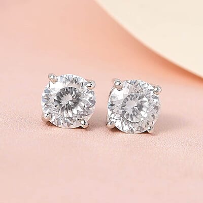 D'Joy 100 Facet Moissanite 1.50 ctw Solitaire Stud Earrings, Platinum Over Sterling Silver Earrings, Moissanite Earrings, Gifts For Her