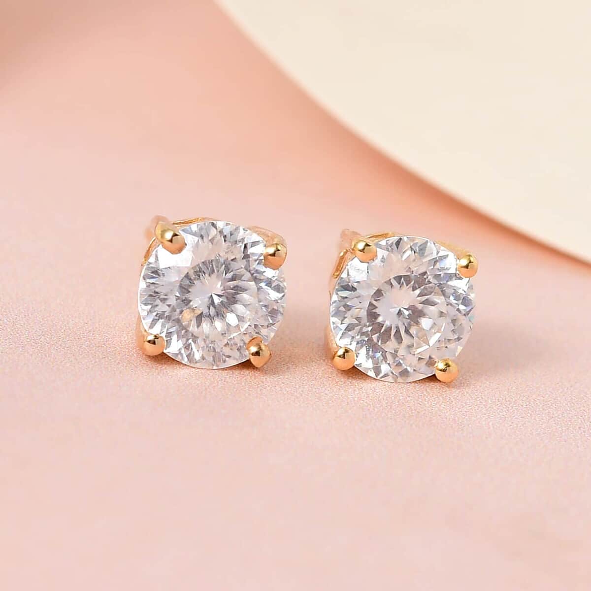 100 Facet Moissanite 1.50 ctw Solitaire Stud Earrings, Vermeil Yellow Gold Over Sterling Silver Earrings, Moissanite Earrings, Gifts For Her image number 1