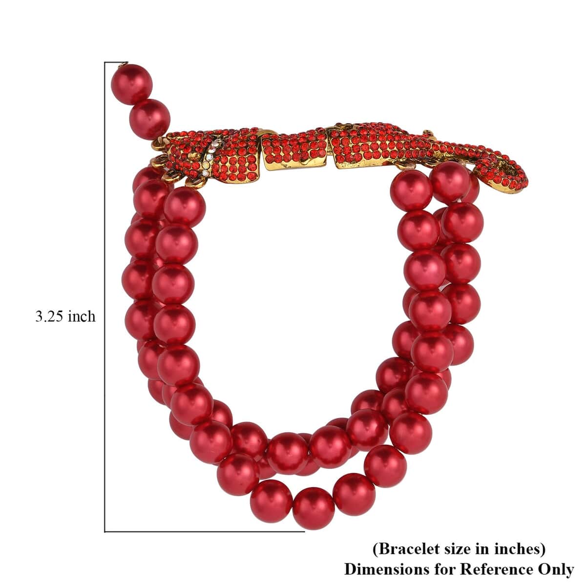 Simulated Red Pearl, Red and White Austrian Crystal Multi Row Bracelet with Leopard Charm in Goldtone (7.5-9.5In) image number 4