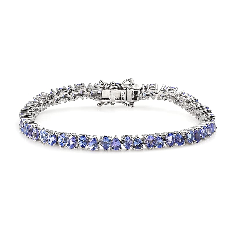 Tanzanite Tennis Bracelet in Platinum Over Sterling Silver (6.50 In) 7.40 ctw
