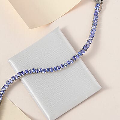 Tanzanite Tennis Bracelet in Platinum Over Sterling Silver (6.50 In) 7.40 ctw