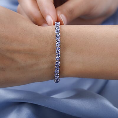 Tanzanite Tennis Bracelet in Platinum Over Sterling Silver (6.50 In) 7.40 ctw