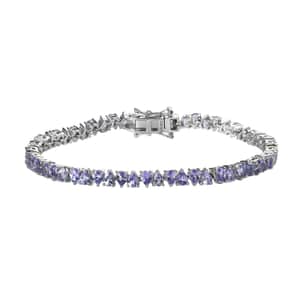 Tanzanite Tennis Bracelet in Platinum Over Sterling Silver (7.25 In) 8.25 ctw