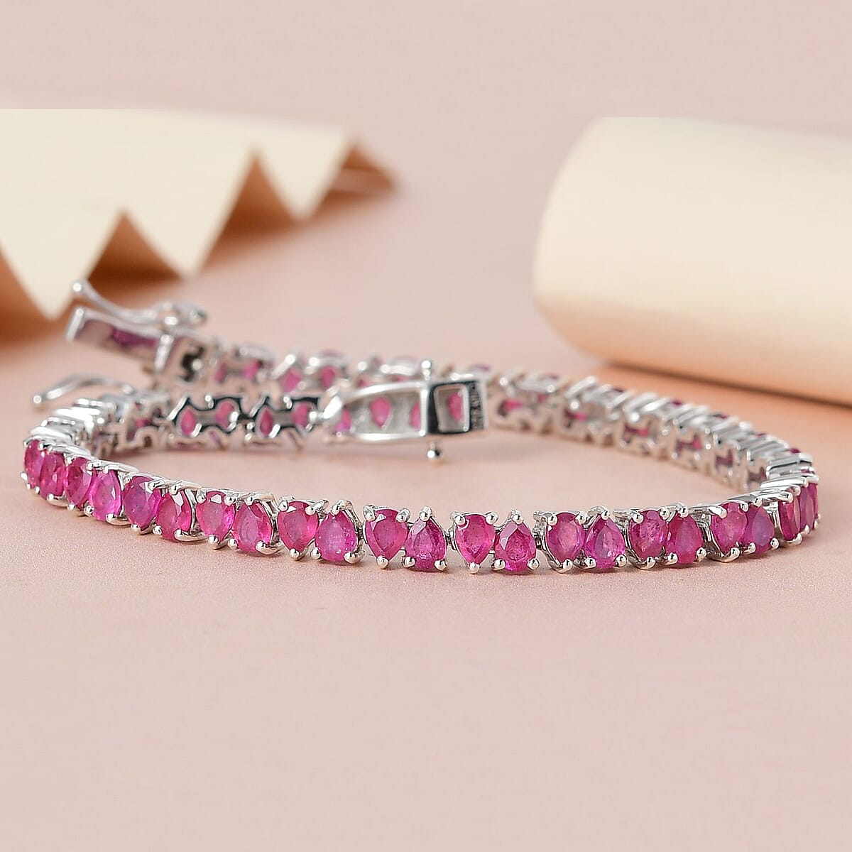 Niassa Ruby (FF) Tennis Bracelet in Platinum Over Sterling Silver (7.25 In) 12.65 ctw image number 1