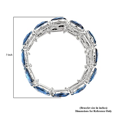 Blue Glass, Blue Austrian Crystal Bracelet in Silvertone (6.50-7.0In)