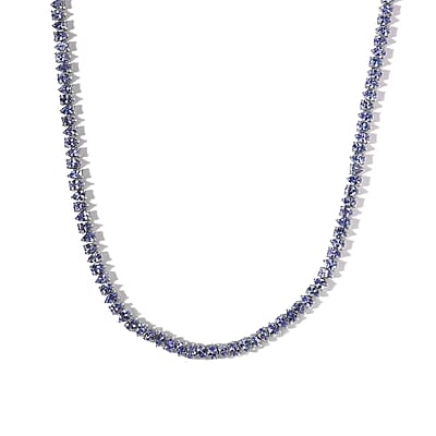 Tanzanite Tennis Necklace 18 Inches in Platinum Over Sterling Silver 20.60 ctw