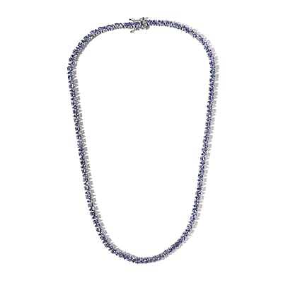 Tanzanite Tennis Necklace 18 Inches in Platinum Over Sterling Silver 20.60 ctw