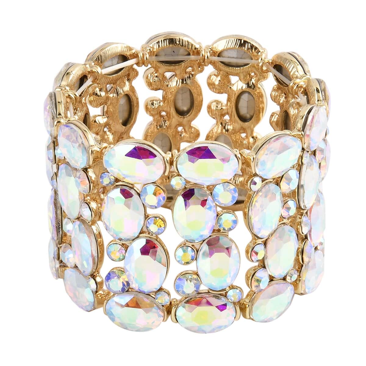 Simulated Mystic White Crystal, White Mystic Color Glass Bracelet in Goldtone (6.50-7.0In) image number 0