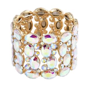 Simulated Mystic White Crystal, White Mystic Color Glass Bracelet in Goldtone (6.50-7.0In)