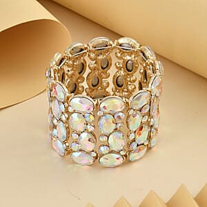 Simulated Mystic White Crystal, White Mystic Color Glass Bracelet in Goldtone (6.50-7.0In)