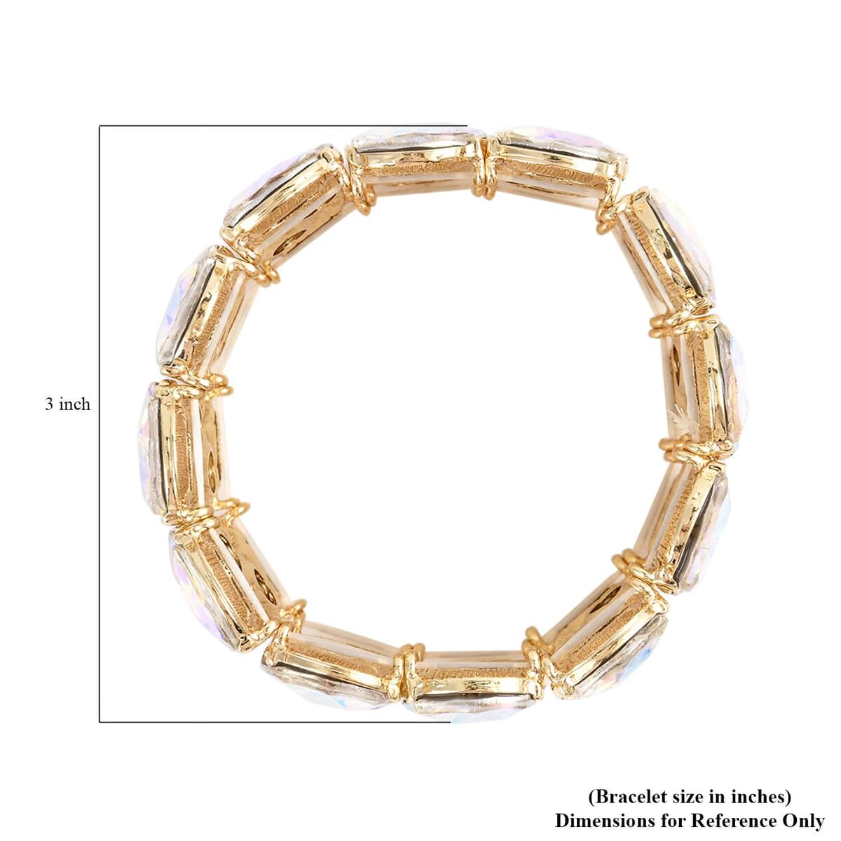 Simulated Mystic White Crystal, White Mystic Color Glass Bracelet in Goldtone (6.50-7.0In) image number 2