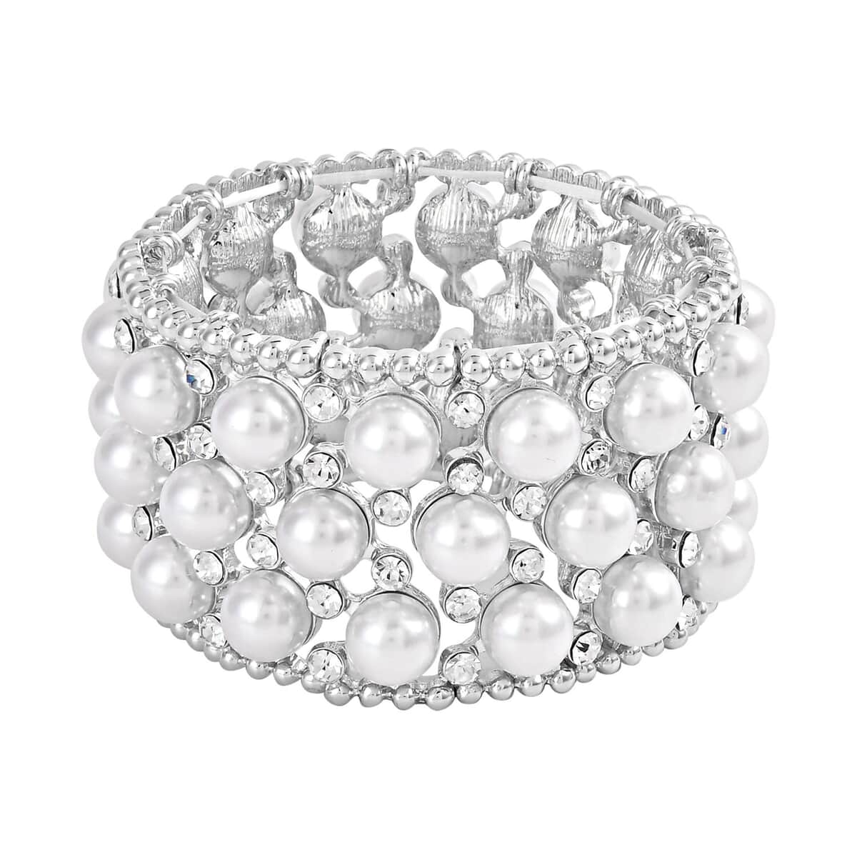 Austrian Crystal, Simulated Pearl Bracelet in Silvertone (6.50-7.0In) image number 0
