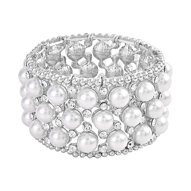 Austrian Crystal, Simulated Pearl Bracelet in Silvertone (6.50-7.0In)