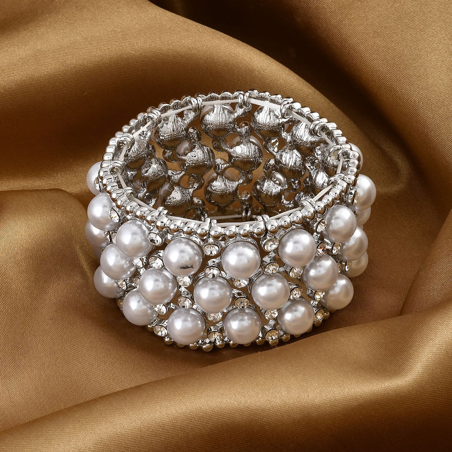 Austrian Crystal, Simulated Pearl Bracelet in Silvertone (6.50-7.0In)
