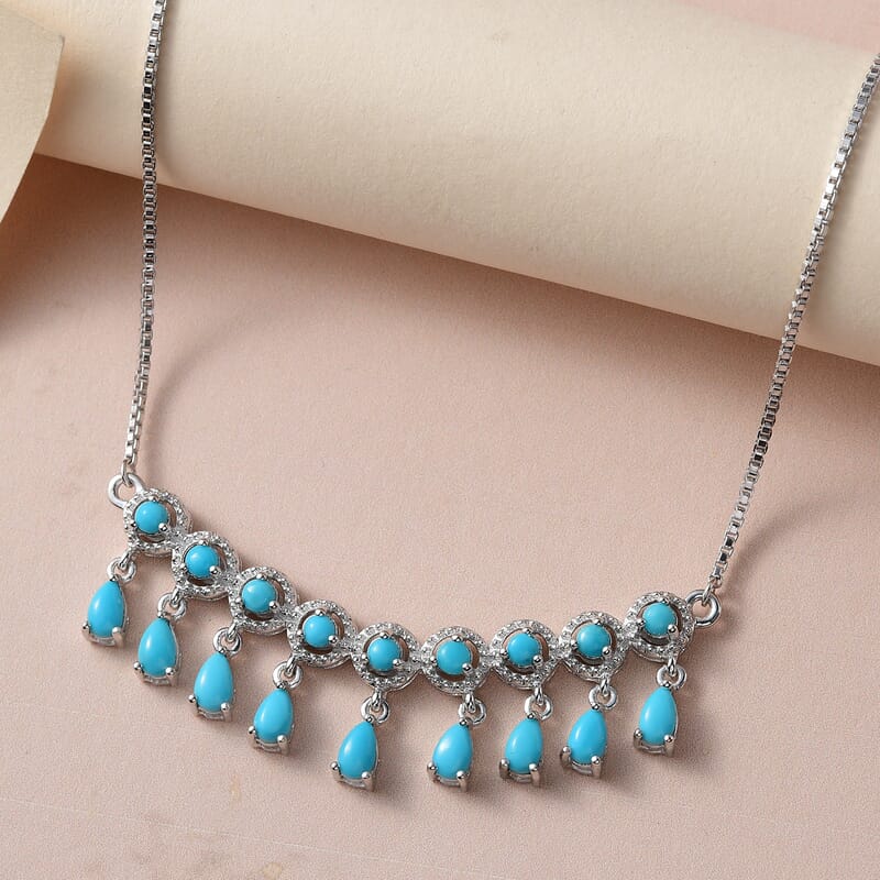 Premium Sleeping Beauty Turquoise 2.50 ctw Necklace in Rhodium Over Sterling Silver 19 Inches