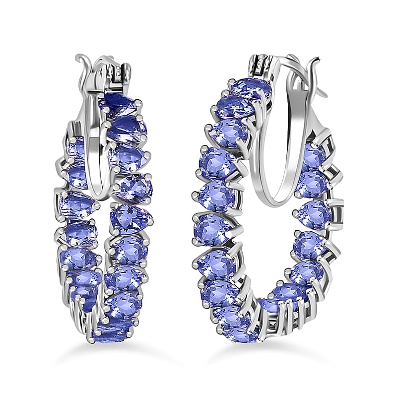 Tanzanite Hoop Earrings | Inside Out Hoops | Tanzanite Earrings |Platinum Over Sterling Silver Hoops | In Out Hoop Earrings 5.15 ctw