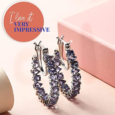 Tanzanite Hoop Earrings | Inside Out Hoops | Tanzanite Earrings |Platinum Over Sterling Silver Hoops | In Out Hoop Earrings 5.15 ctw