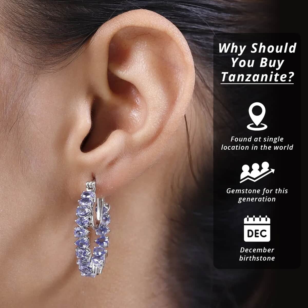 TLV Tanzanite Inside Out Hoop Earrings in Platinum Over Sterling Silver 5.15 ctw image number 2