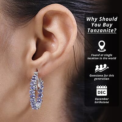 Tanzanite Hoop Earrings | Inside Out Hoops | Tanzanite Earrings |Platinum Over Sterling Silver Hoops | In Out Hoop Earrings 5.15 ctw