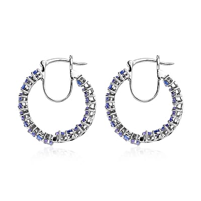 Tanzanite Hoop Earrings | Inside Out Hoops | Tanzanite Earrings |Platinum Over Sterling Silver Hoops | In Out Hoop Earrings 5.15 ctw