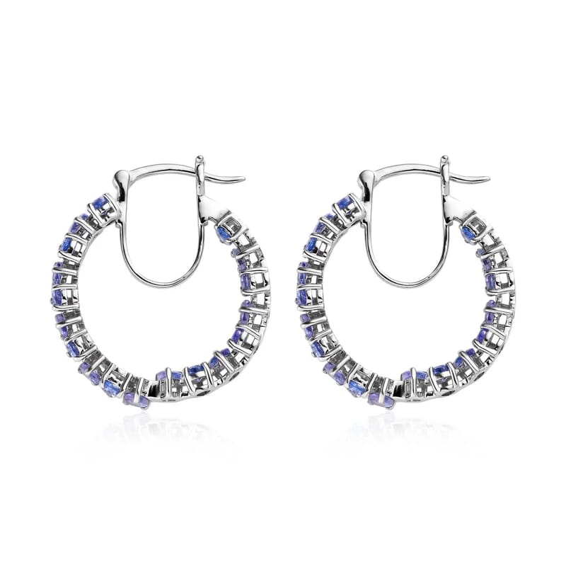 Tanzanite Hoop Earrings | Inside Out Hoops | Tanzanite Earrings |Platinum Over Sterling Silver Hoops | In Out Hoop Earrings 5.15 ctw