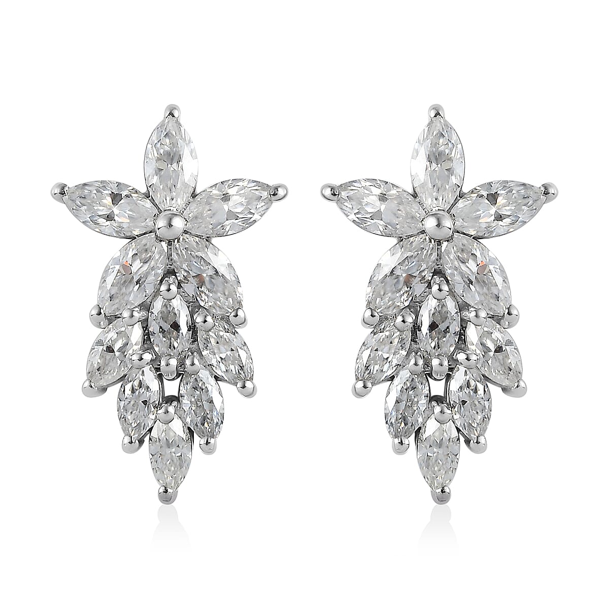 Moissanite Earrings in Platinum Over Sterling Silver 2.15 ctw