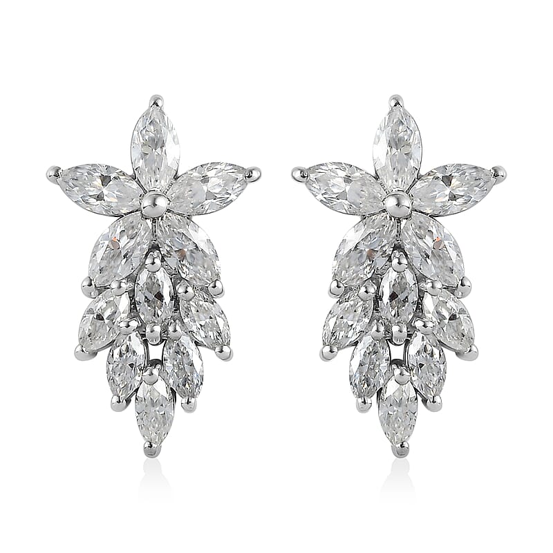 Moissanite Earrings in Platinum Over Sterling Silver 2.15 ctw