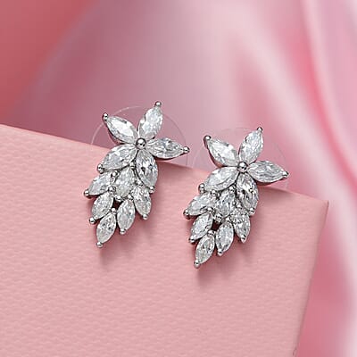 Moissanite Earrings in Platinum Over Sterling Silver 2.15 ctw