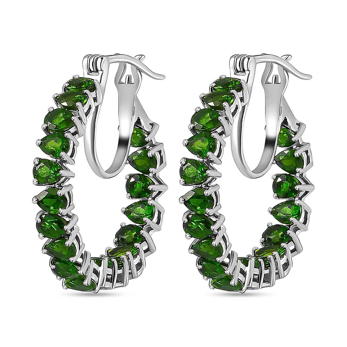 Chrome Diopside Hoop Earrings , Inside Out Hoops , Chrome Diopside Earrings ,Platinum Over Sterling Silver Hoops , In Out Hoop Earrings 5.65 ctw image number 3