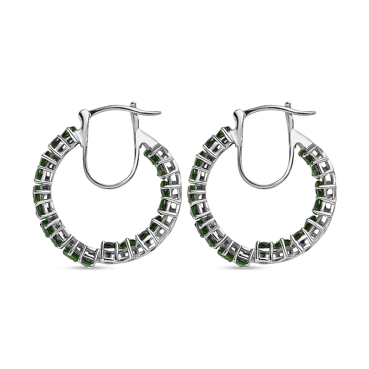 Chrome Diopside Hoop Earrings , Inside Out Hoops , Chrome Diopside Earrings ,Platinum Over Sterling Silver Hoops , In Out Hoop Earrings 5.65 ctw image number 4