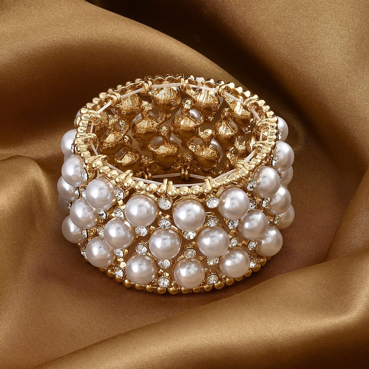 Austrian Crystal, Simulated Pearl Bracelet in Goldtone (6.50-7.0In) image number 1