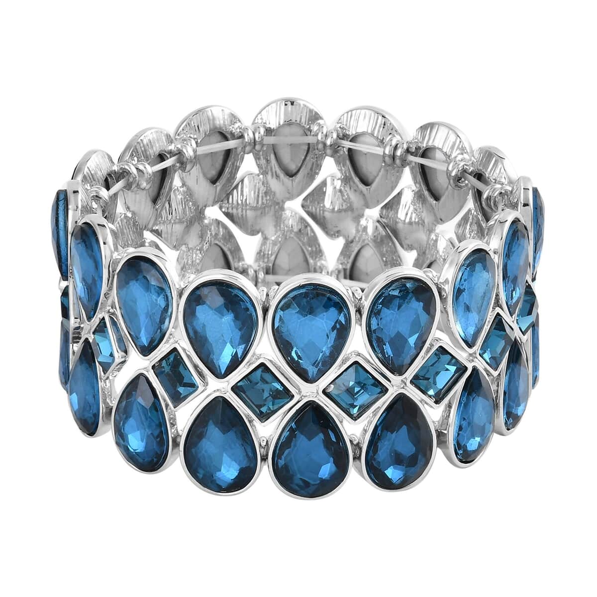 Blue Glass Bracelet in Silvertone (6.50-7.0In) image number 0